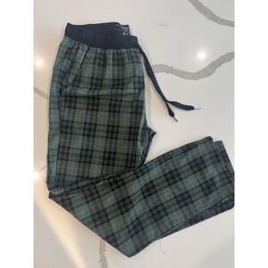 Men's H&M Plaid Drawstring Elastic Waist Pants Size L Green And Black‎ Plaid